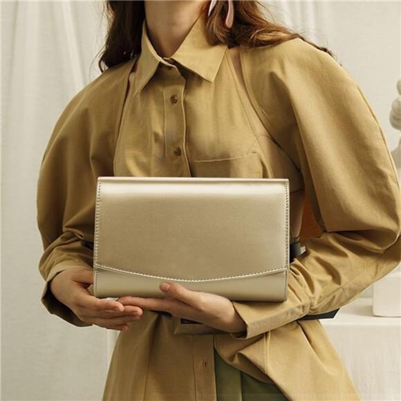 Women Vegan Leather Fashion Clutch Gold - Picture 3 of 7